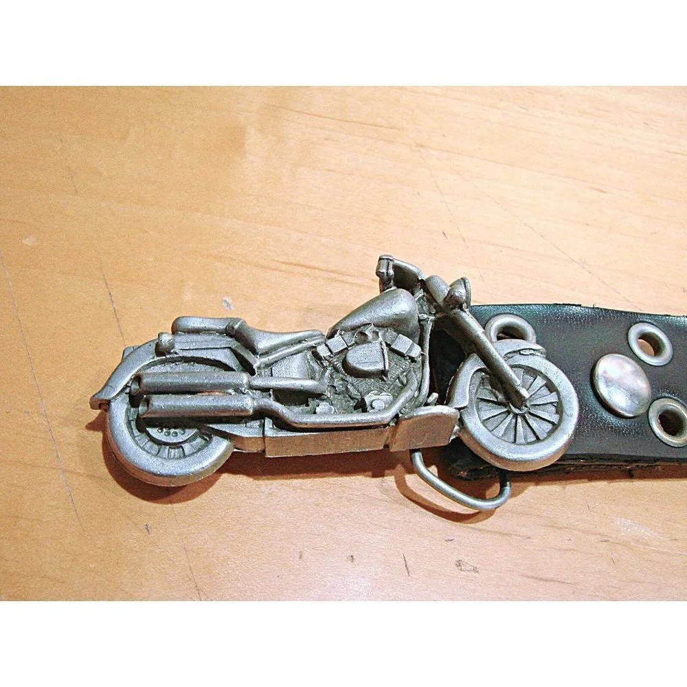 Motorcycle Eyelet Grunge Punk Grommet Leather Belt Buckle Unisex Black Motocross